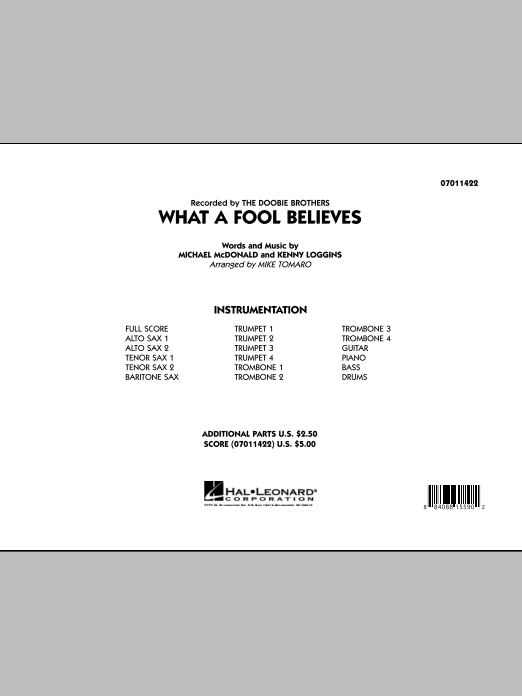 Mike Tomaro What A Fool Believes - Conductor Score (Full Score) sheet music notes and chords. Download Printable PDF.