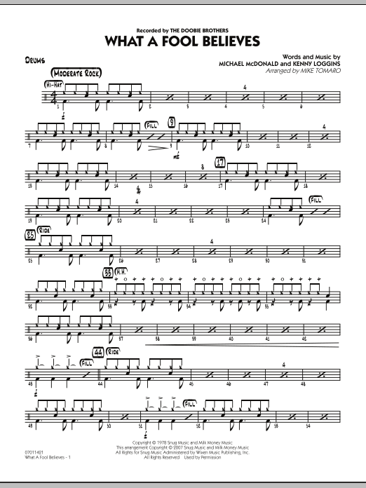 Mike Tomaro What A Fool Believes - Drums sheet music notes and chords. Download Printable PDF.