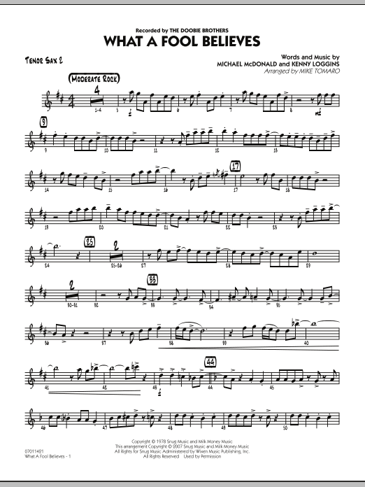 Mike Tomaro What A Fool Believes - Tenor Sax 2 sheet music notes and chords. Download Printable PDF.