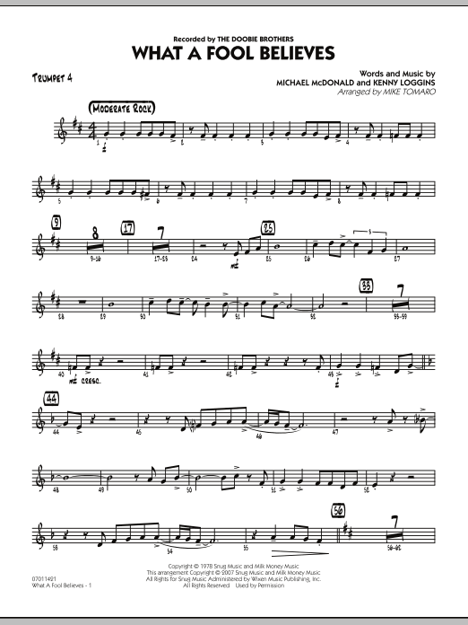 Mike Tomaro What A Fool Believes - Trumpet 4 sheet music notes and chords. Download Printable PDF.