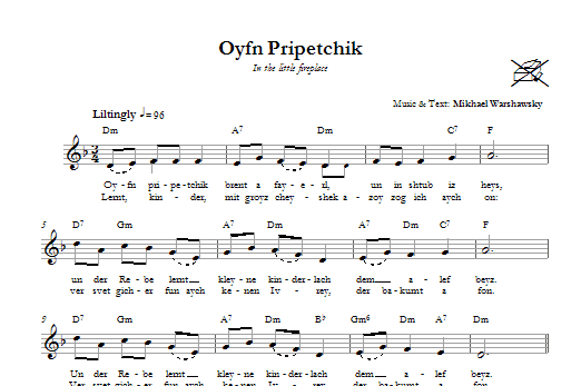 Mikhael Warshawsky Oyfn Pripetchik (On The Fireplace) sheet music notes and chords arranged for Lead Sheet / Fake Book