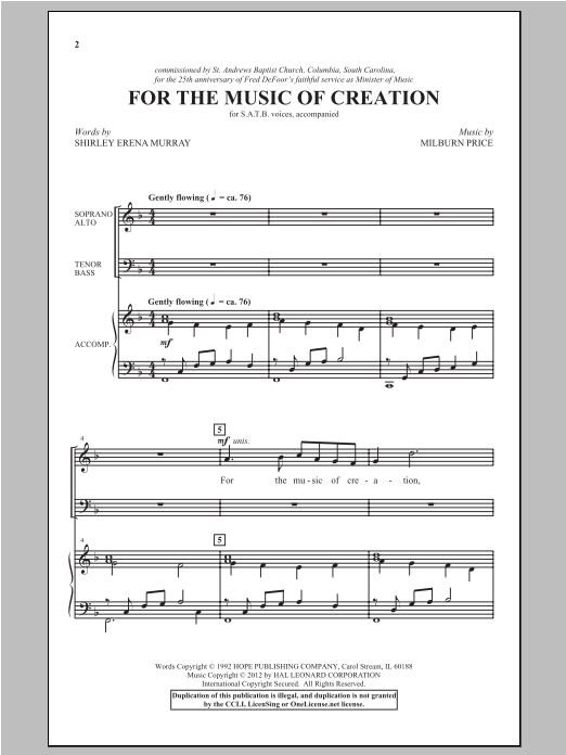 Milburn Price For The Music Of Creation sheet music notes and chords arranged for SATB Choir