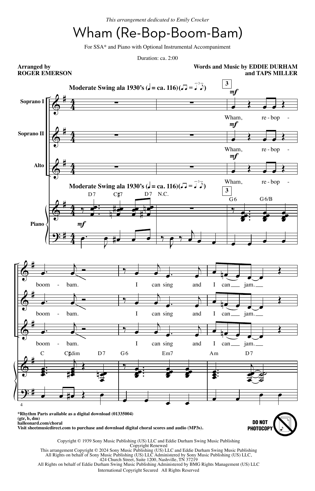 Mildred Bailey Wham (Re-Bop-Boom-Bam) sheet music notes and chords arranged for SSA Choir