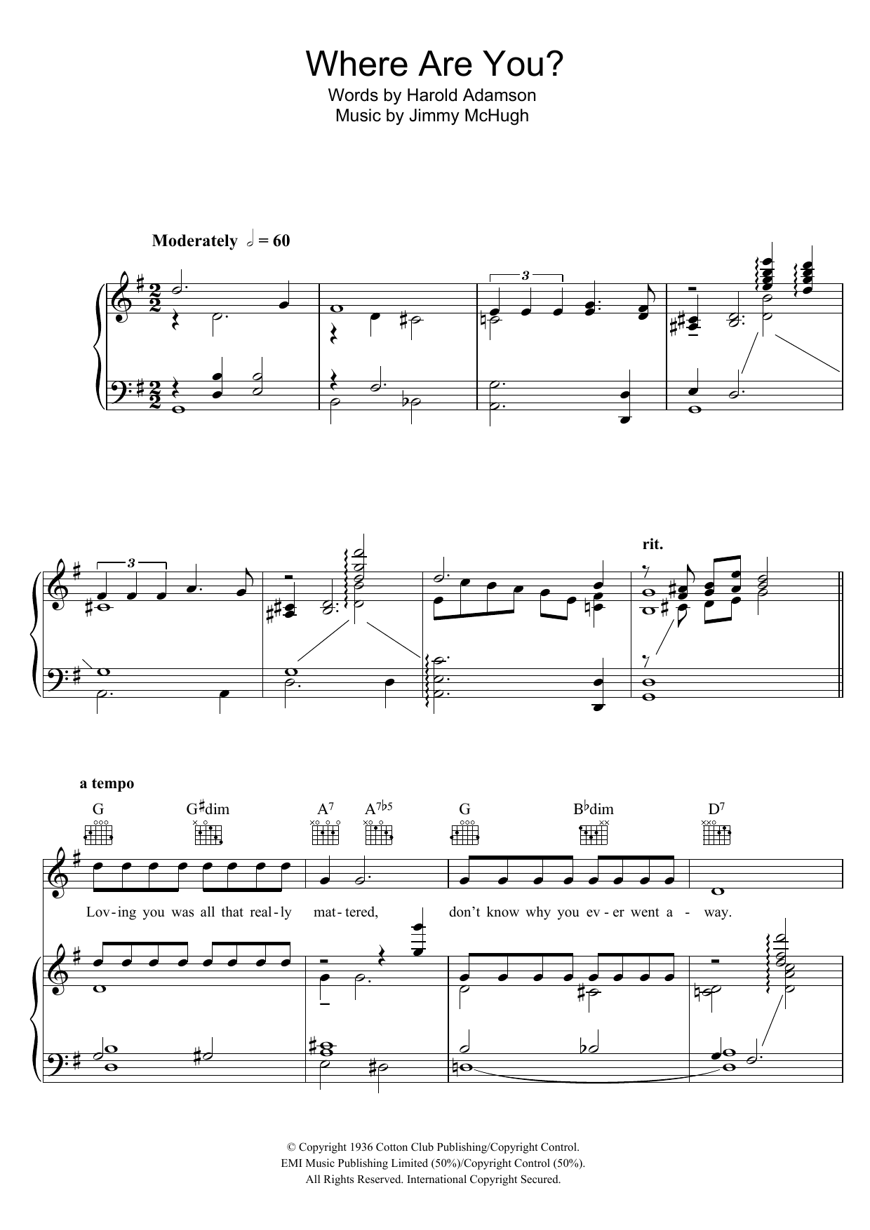 Mildred Bailey Where Are You? sheet music notes and chords arranged for Piano, Vocal & Guitar Chords