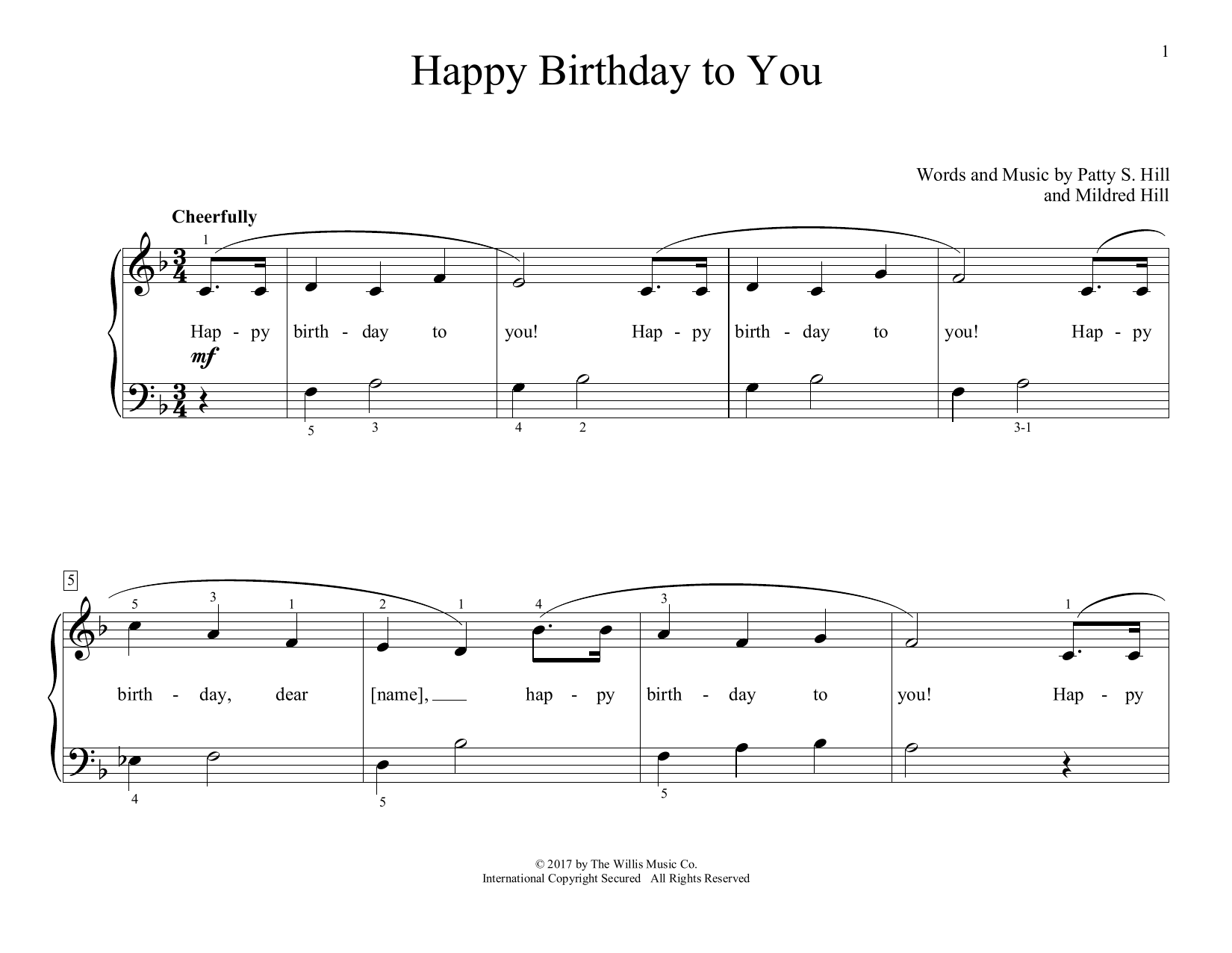 Mildred Hill & Patty Hill Happy Birthday To You (arr. Christopher Hussey) sheet music notes and chords arranged for Educational Piano