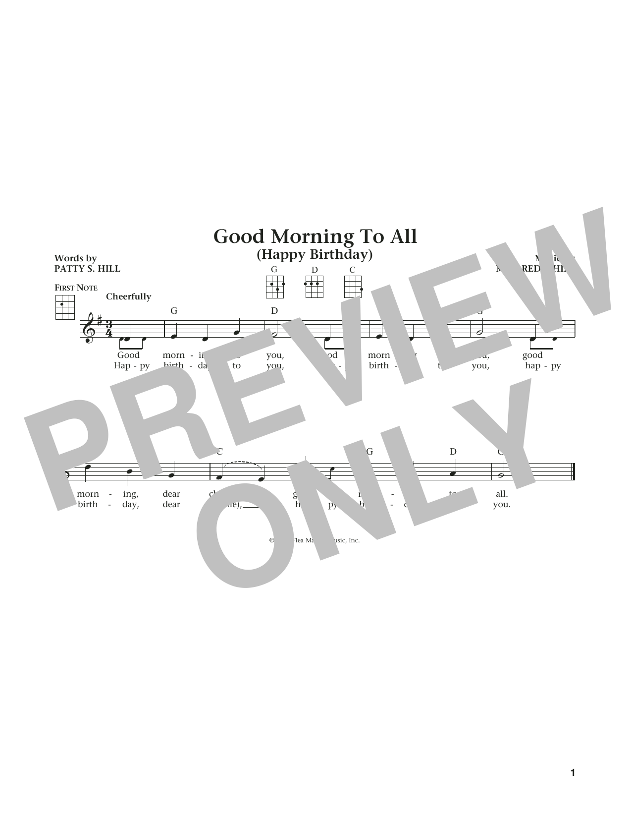 Mildred J. Hill Good Morning To All (from The Daily Ukulele) (arr. Liz and Jim Beloff) sheet music notes and chords arranged for Ukulele