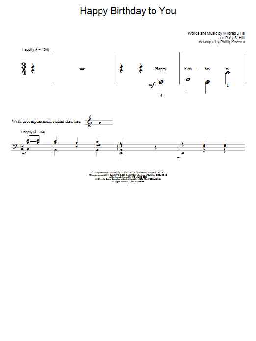 Mildred J. Hill Happy Birthday To You (arr. Phillip Keveren) sheet music notes and chords arranged for Educational Piano