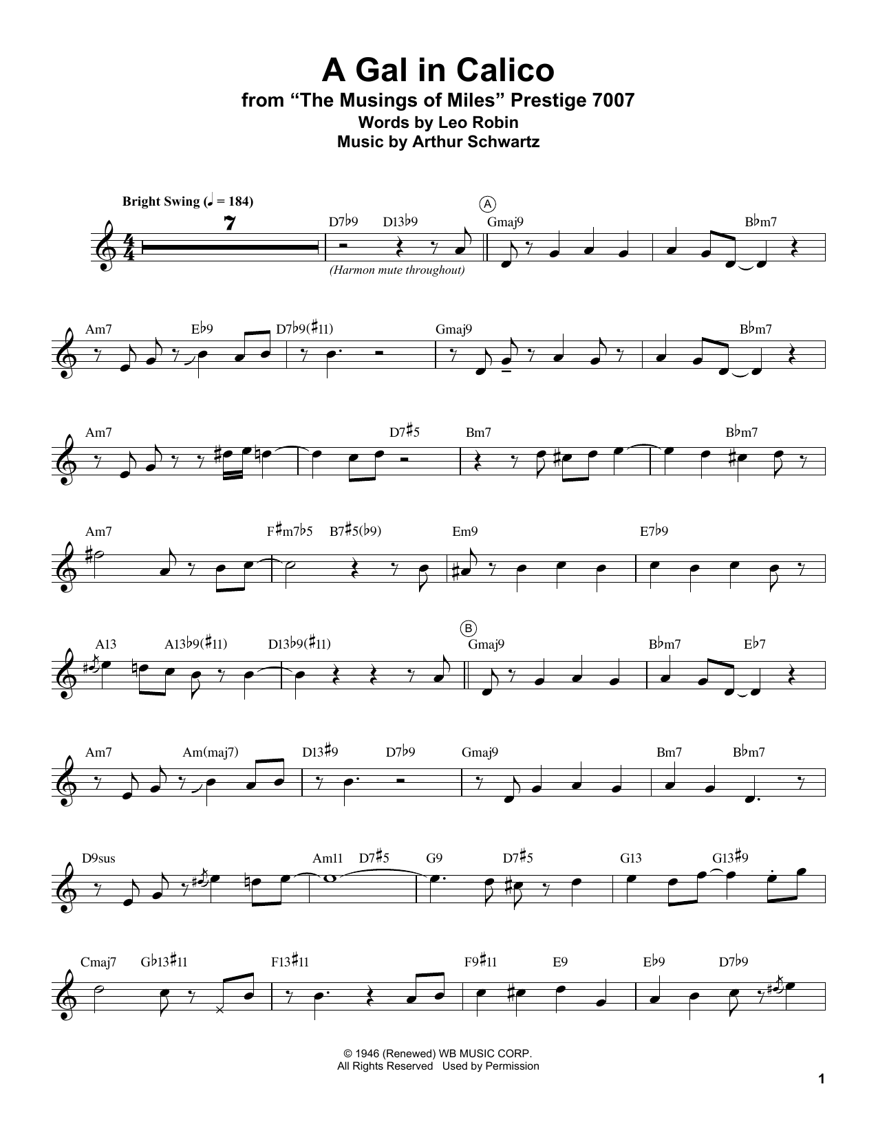 Miles Davis A Gal In Calico sheet music notes and chords arranged for Trumpet Transcription