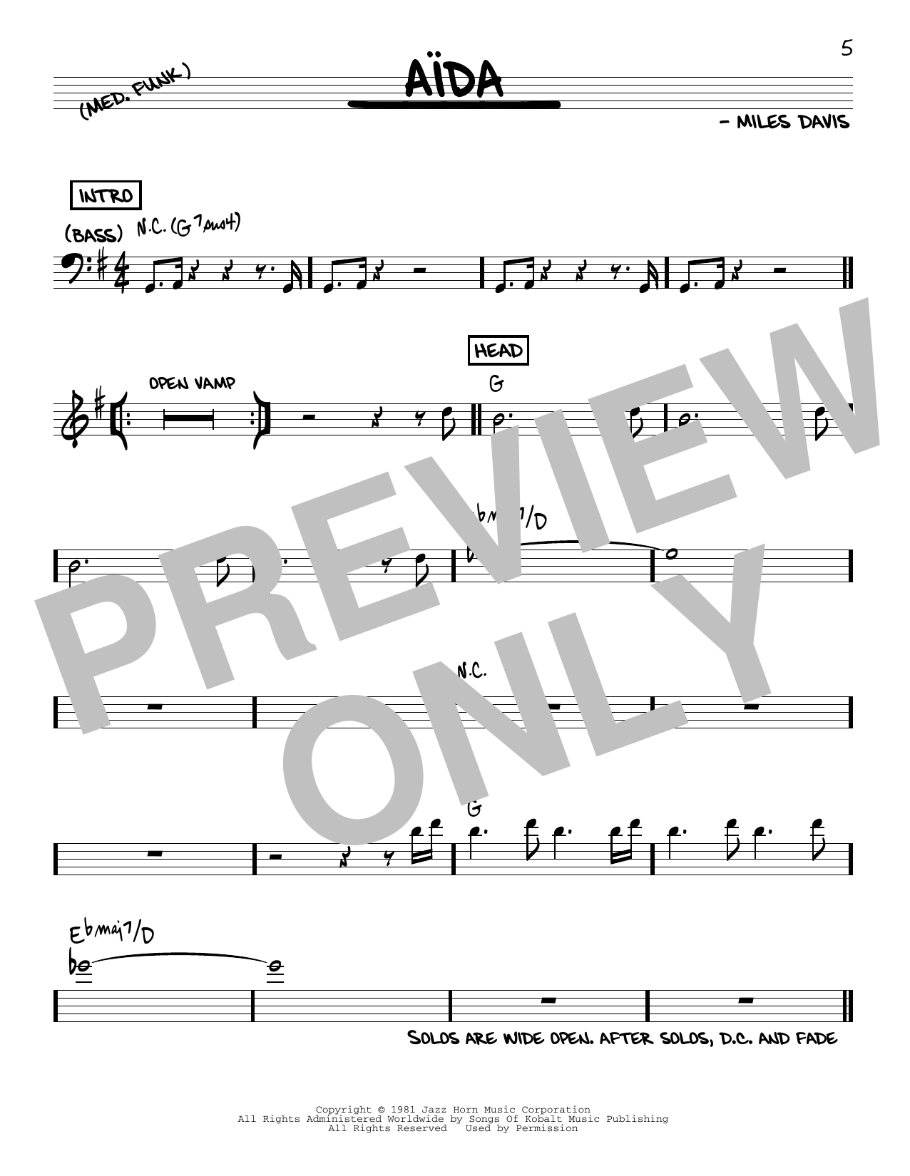 Miles Davis Aida sheet music notes and chords arranged for Real Book – Melody & Chords