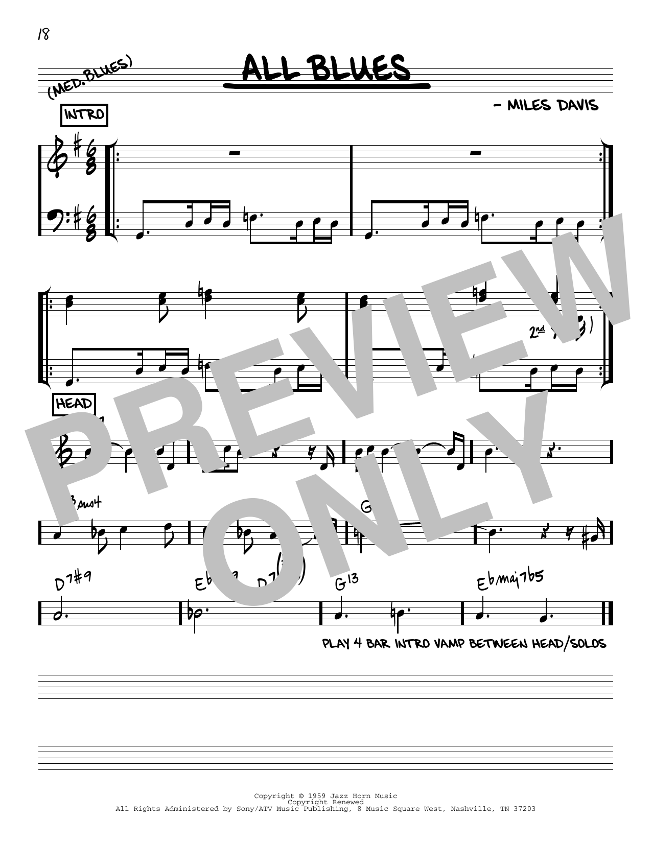 Miles Davis All Blues [Reharmonized version] (arr. Jack Grassel) sheet music notes and chords arranged for Real Book – Melody & Chords