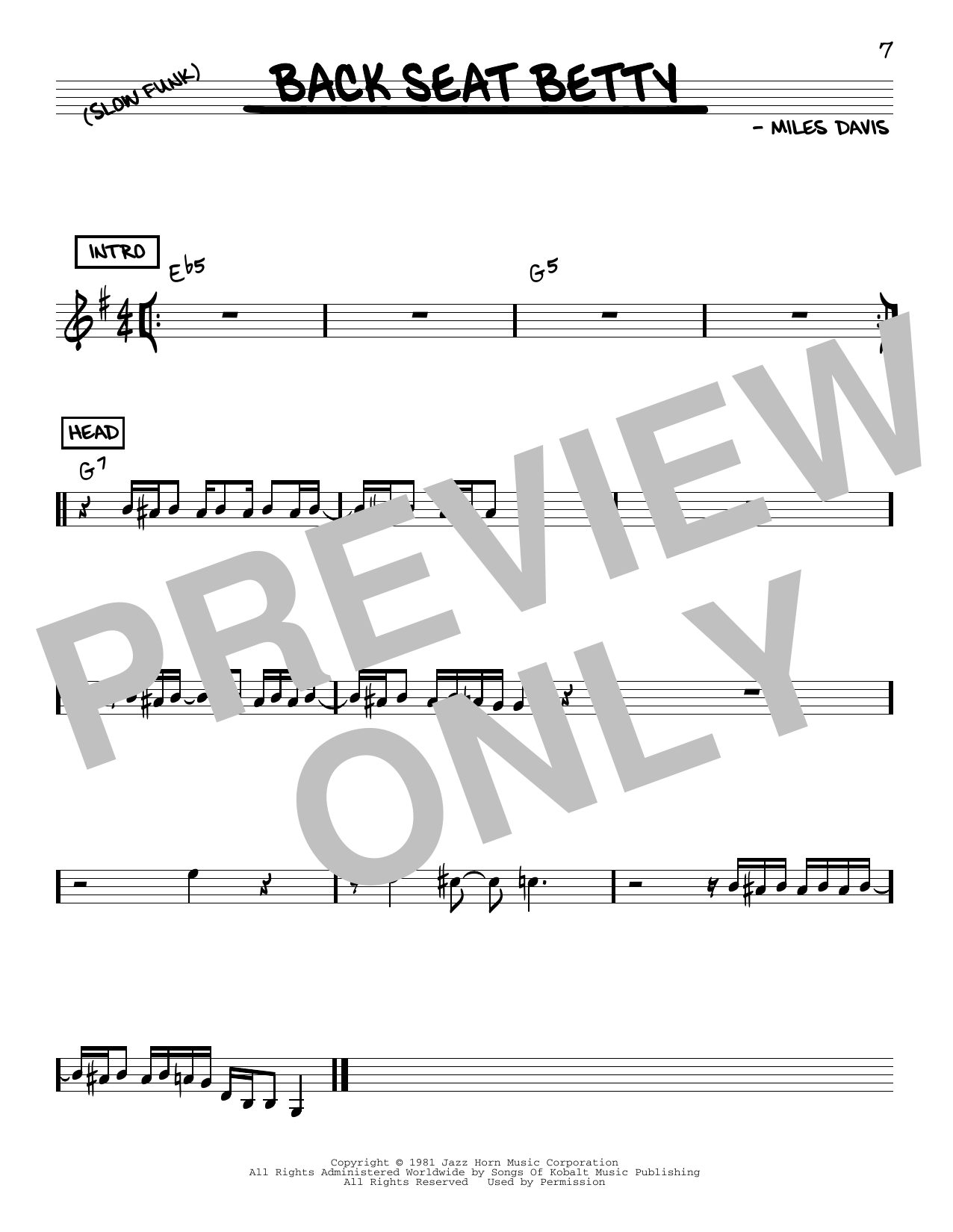 Miles Davis Back Seat Betty sheet music notes and chords arranged for Real Book – Melody & Chords