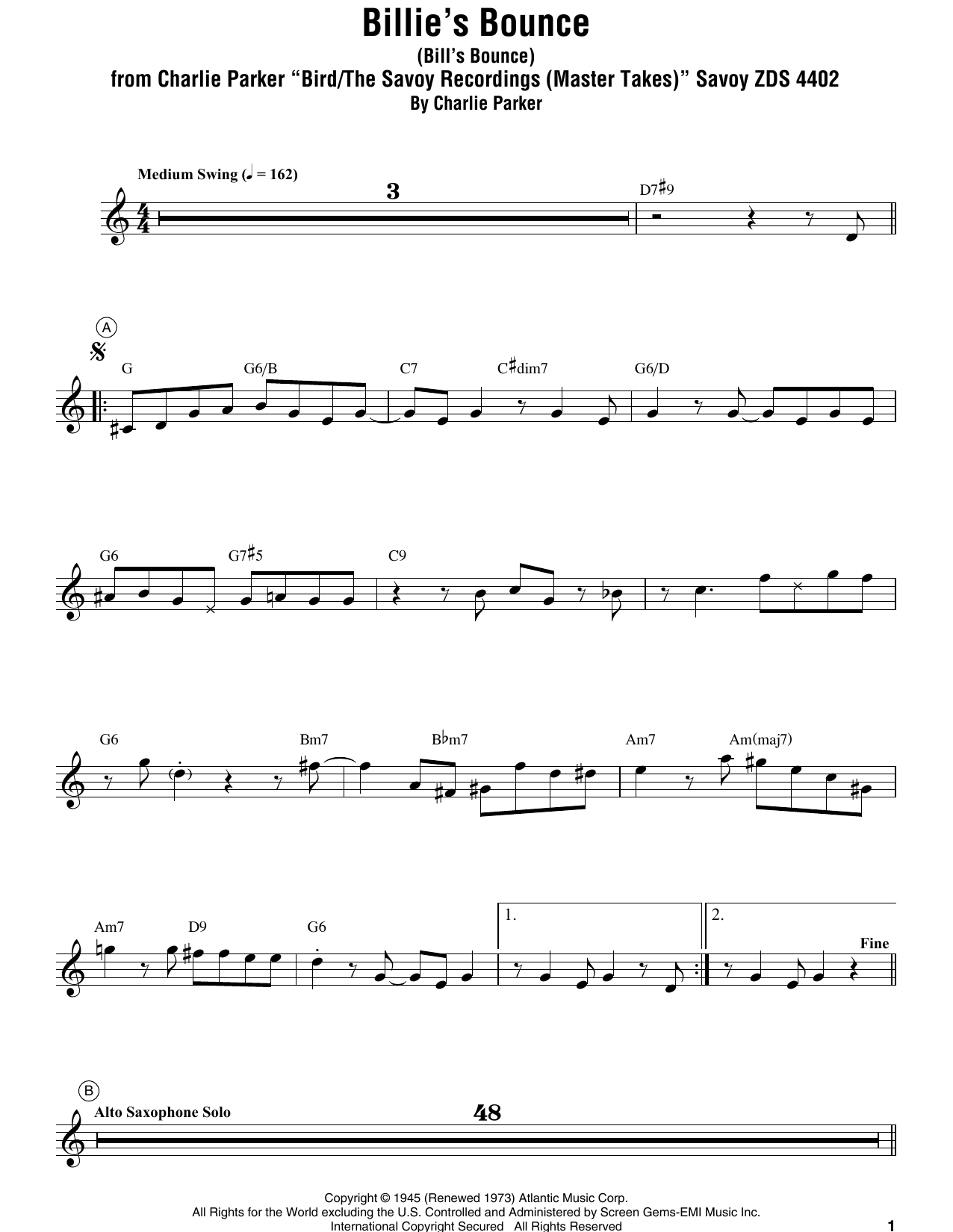 Miles Davis Billie's Bounce (Bill's Bounce) sheet music notes and chords arranged for Trumpet Transcription