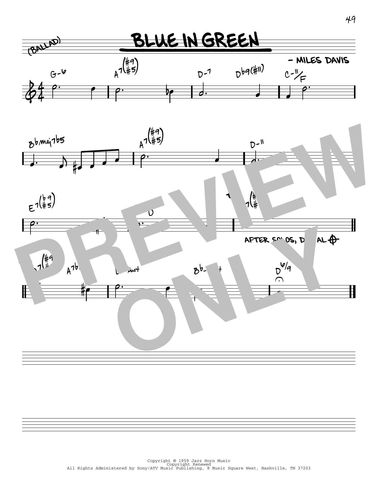 Miles Davis Blue In Green [Reharmonized version] (arr. Jack Grassel) sheet music notes and chords arranged for Real Book – Melody & Chords