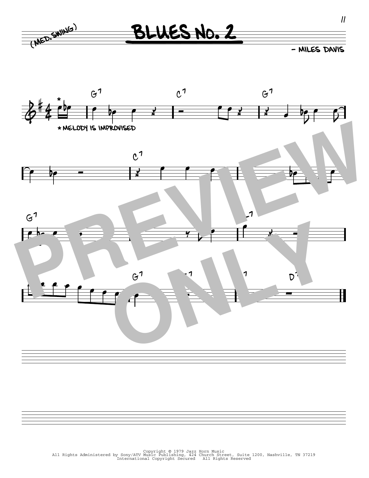 Miles Davis Blues No. 2 sheet music notes and chords arranged for Real Book – Melody & Chords