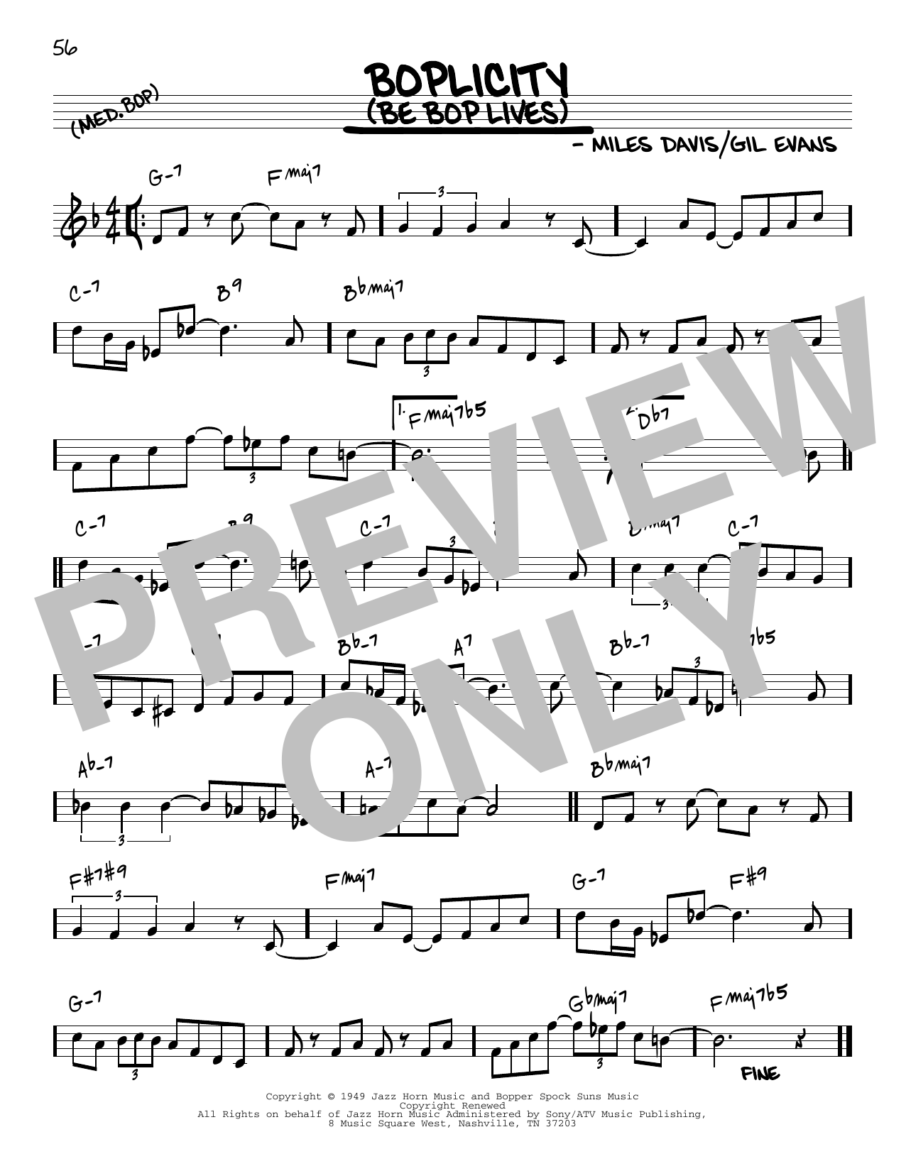 Miles Davis Boplicity (Be Bop Lives) [Reharmonized version] (arr. Jack Grassel) sheet music notes and chords arranged for Real Book – Melody & Chords