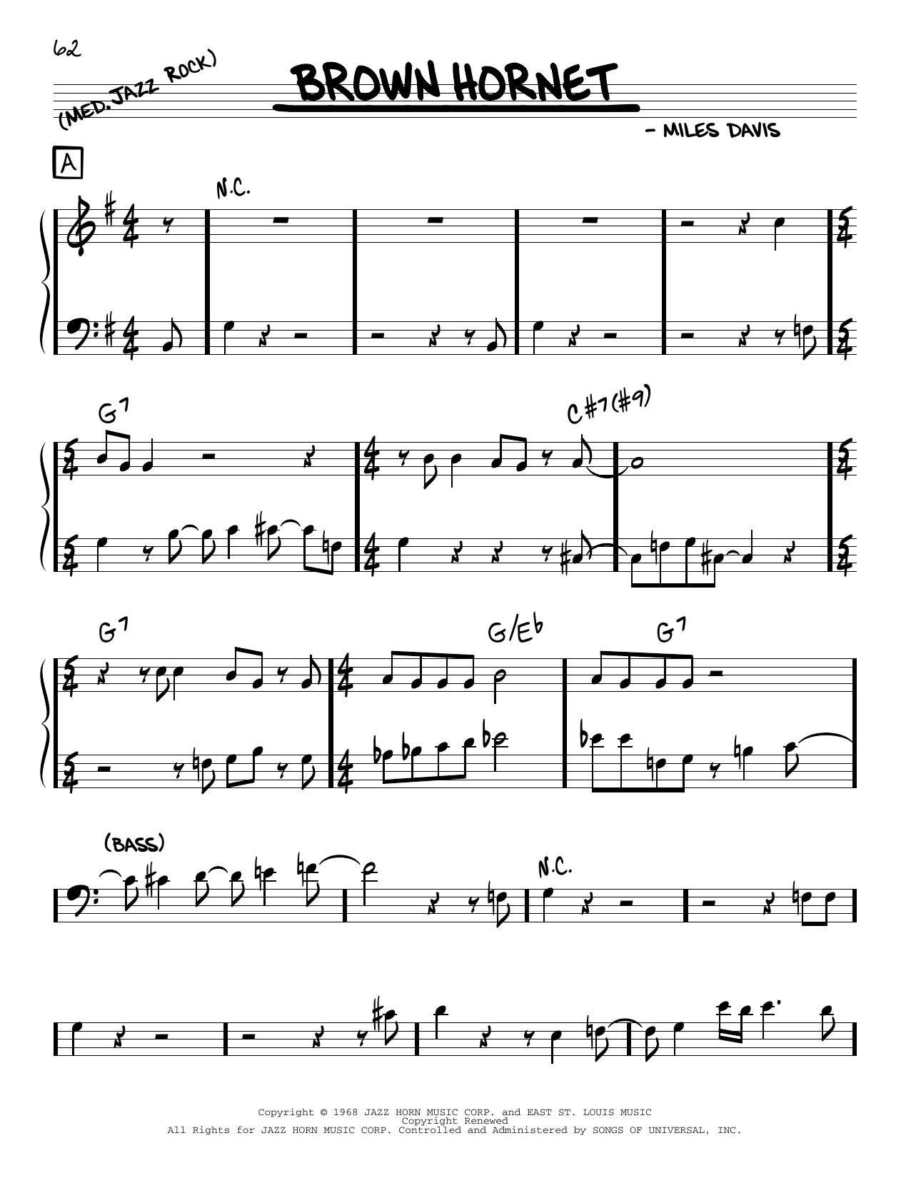 Miles Davis Brown Hornet sheet music notes and chords arranged for Real Book – Melody & Chords