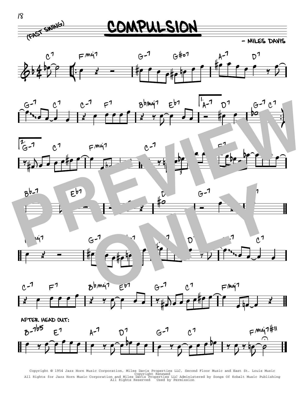 Miles Davis Compulsion sheet music notes and chords arranged for Real Book – Melody & Chords