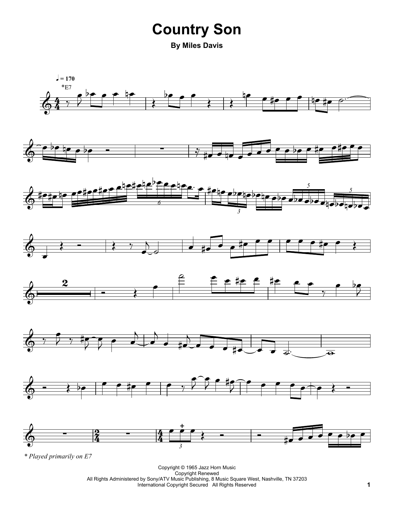 Miles Davis Country Son sheet music notes and chords arranged for Real Book – Melody & Chords