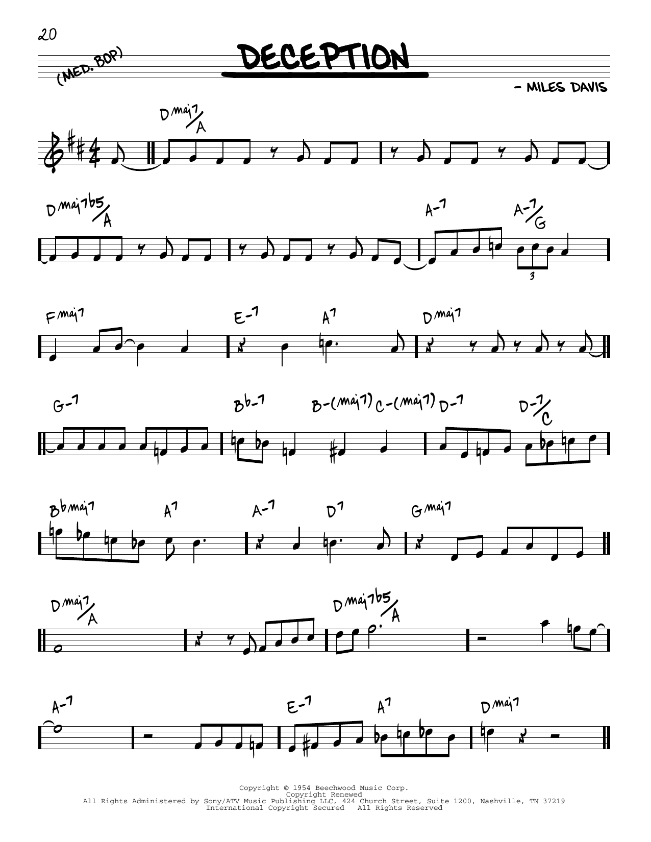 Miles Davis Deception sheet music notes and chords arranged for Real Book – Melody & Chords