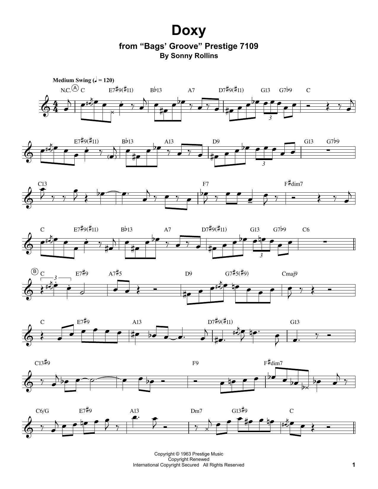 Miles Davis Doxy sheet music notes and chords arranged for Trumpet Transcription