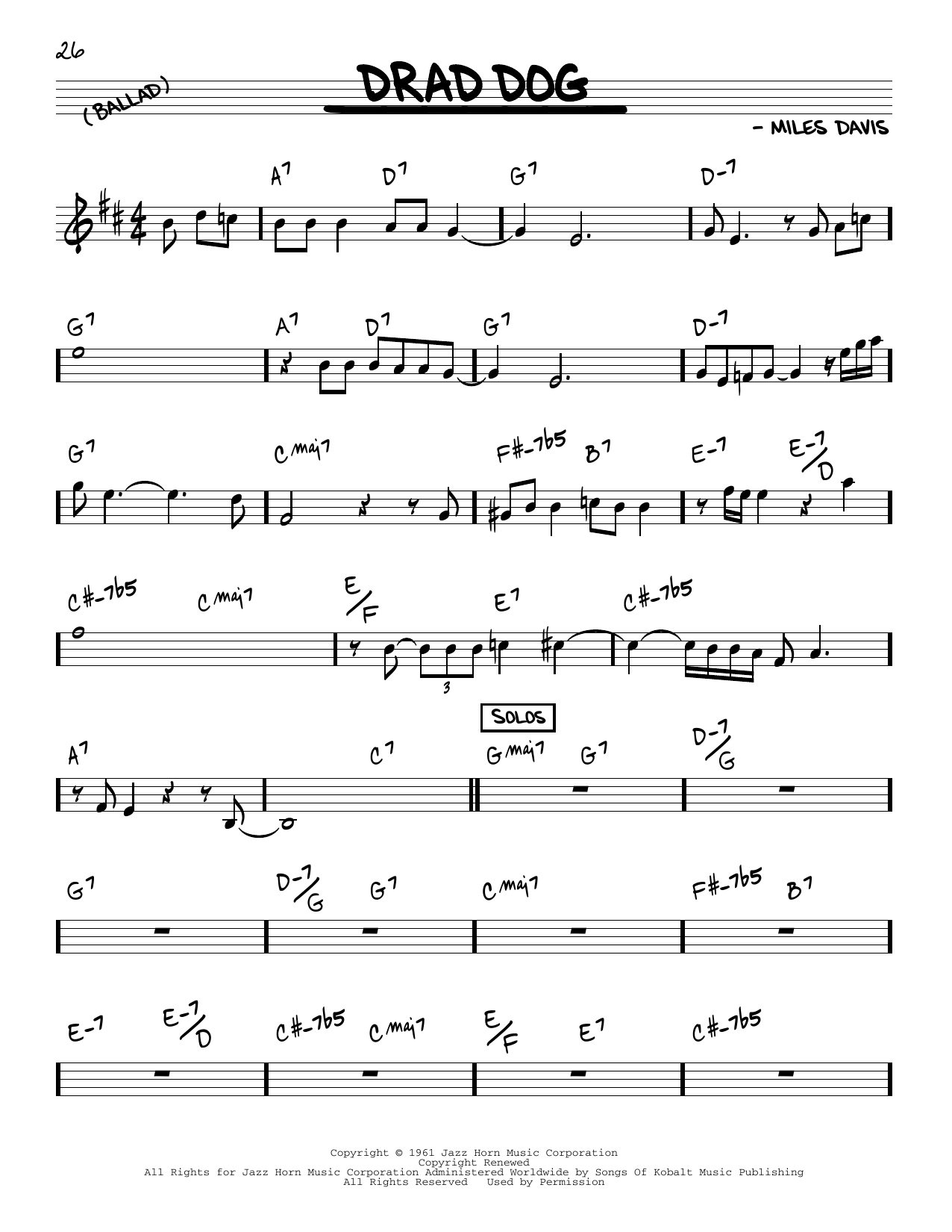 Miles Davis Drad Dog sheet music notes and chords arranged for Real Book – Melody & Chords