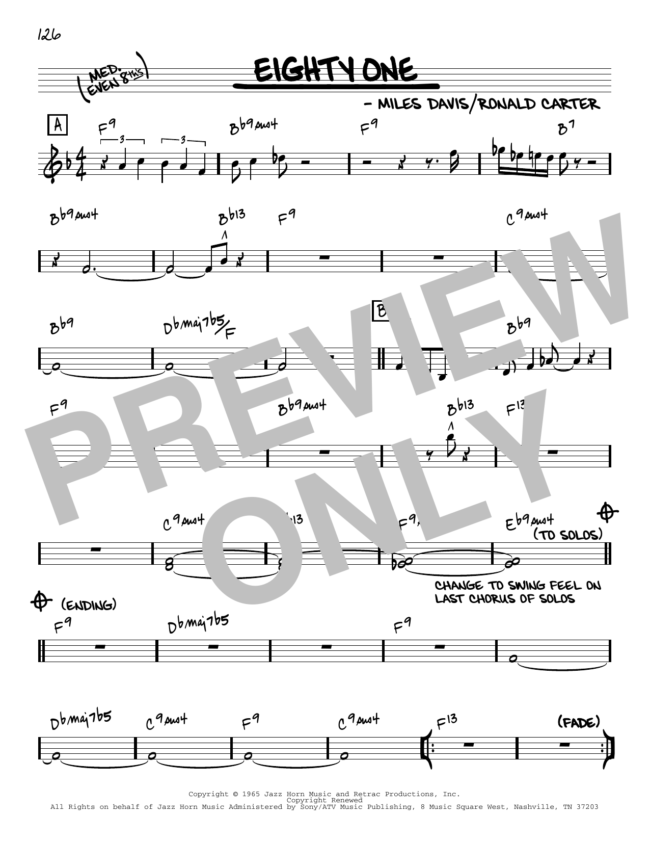Miles Davis Eighty One [Reharmonized version] (arr. Jack Grassel) sheet music notes and chords arranged for Real Book – Melody & Chords