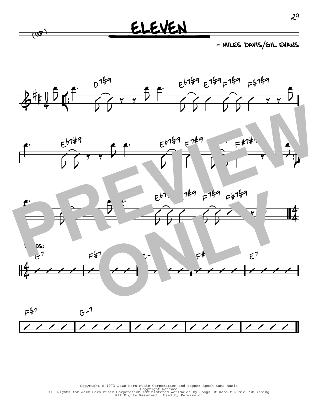 Miles Davis Eleven sheet music notes and chords arranged for Real Book – Melody & Chords