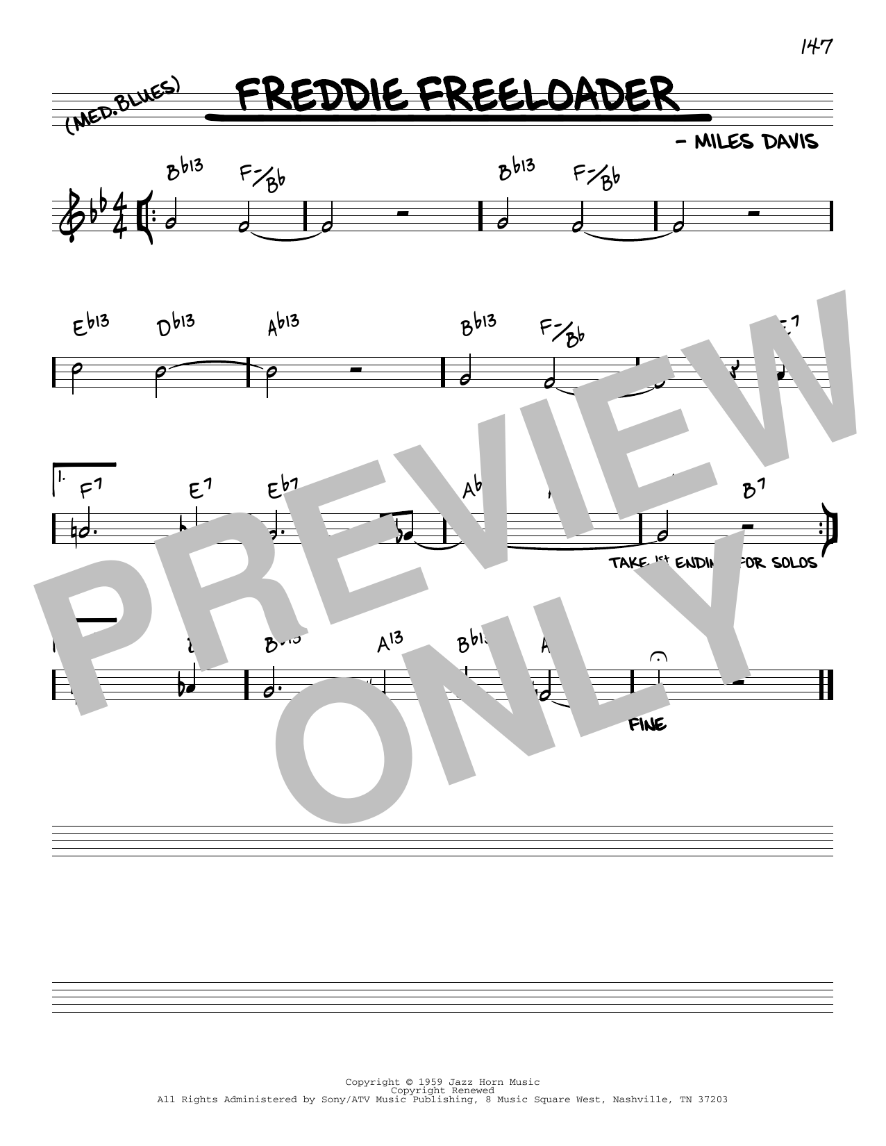Miles Davis Freddie Freeloader [Reharmonized version] (arr. Jack Grassel) sheet music notes and chords arranged for Real Book – Melody & Chords
