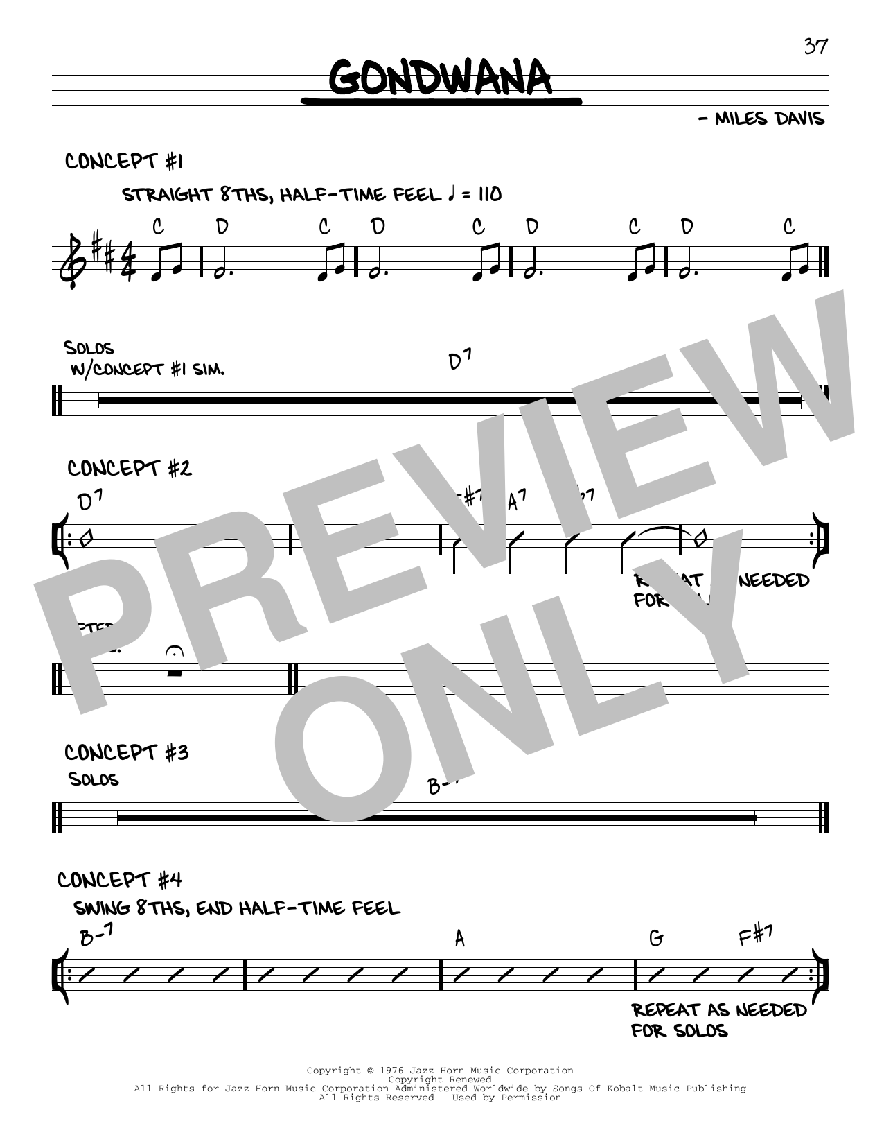Miles Davis Gondwana sheet music notes and chords arranged for Real Book – Melody & Chords