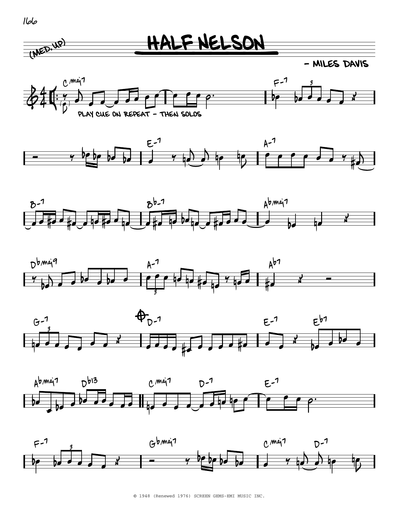 Miles Davis Half Nelson [Reharmonized version] (arr. Jack Grassel) sheet music notes and chords arranged for Real Book – Melody & Chords
