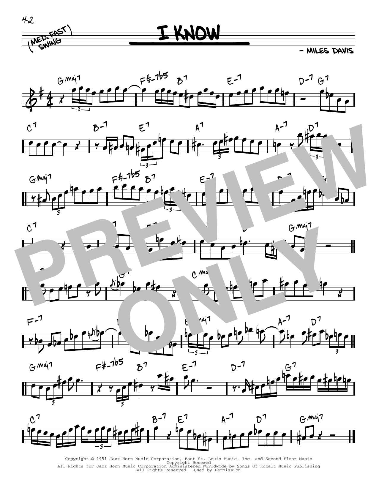 Miles Davis I Know sheet music notes and chords arranged for Real Book – Melody & Chords