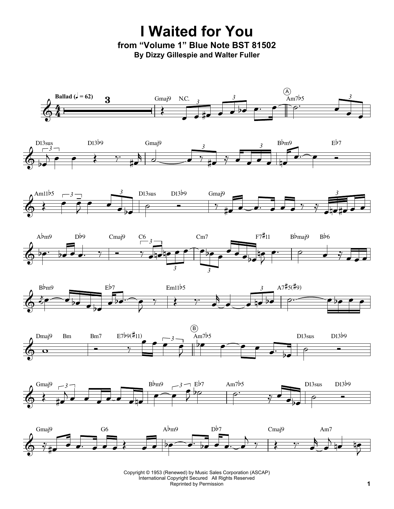 Miles Davis I Waited For You sheet music notes and chords arranged for Trumpet Transcription