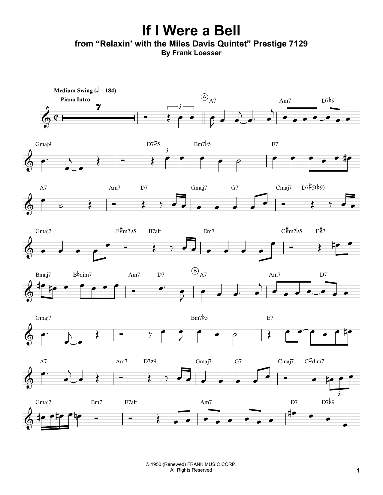Miles Davis If I Were A Bell sheet music notes and chords arranged for Trumpet Transcription