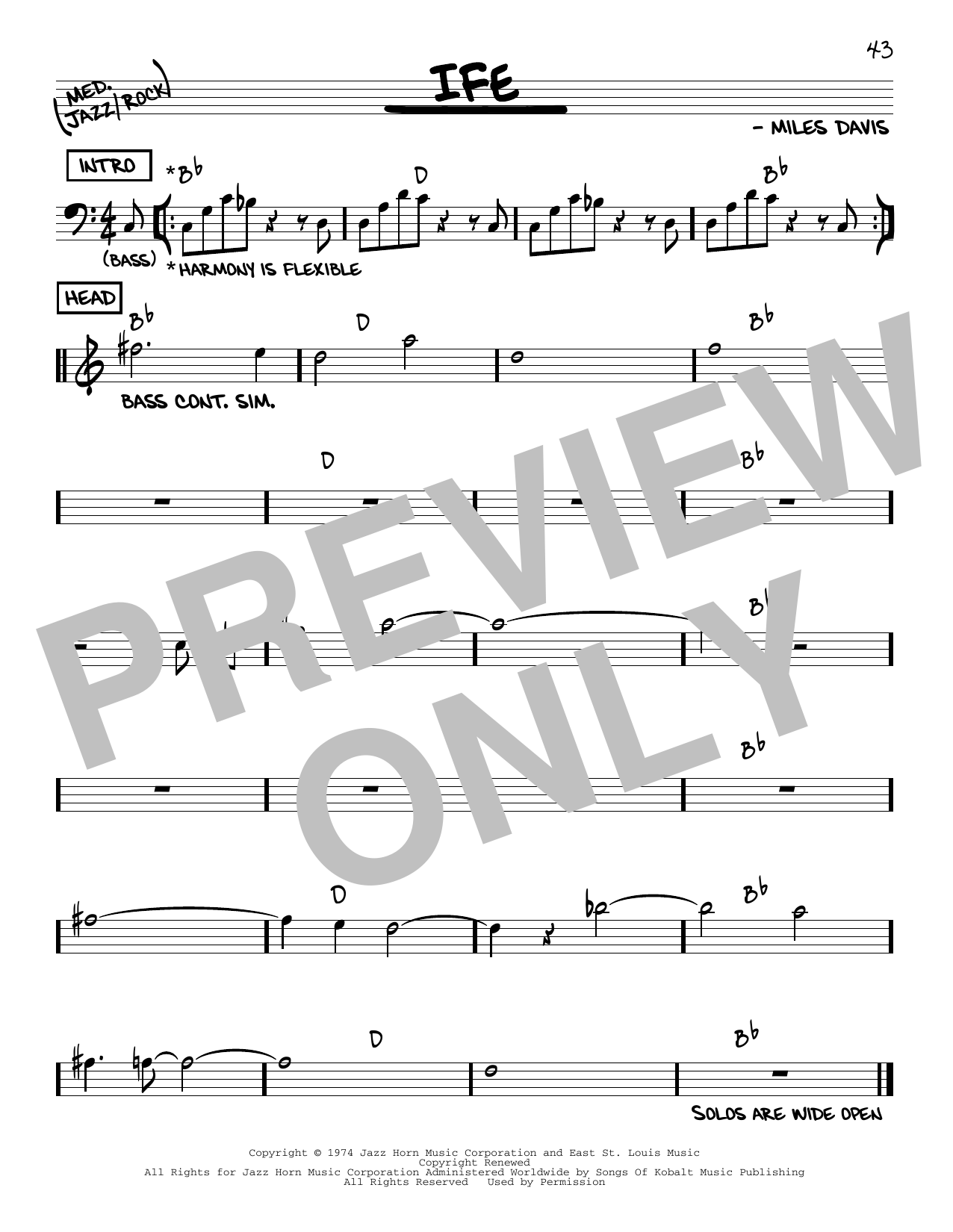 Miles Davis Ife sheet music notes and chords arranged for Real Book – Melody & Chords