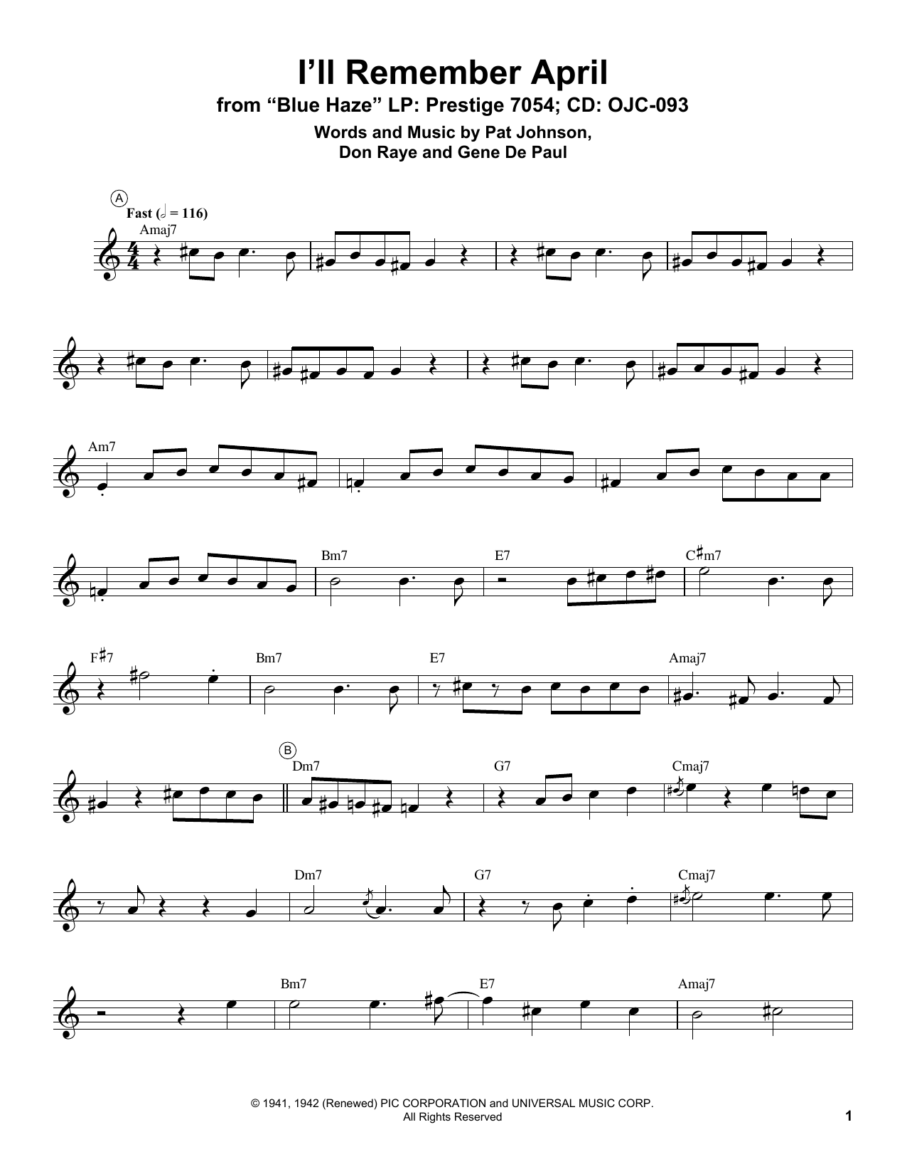 Miles Davis I'll Remember April sheet music notes and chords arranged for Trumpet Transcription