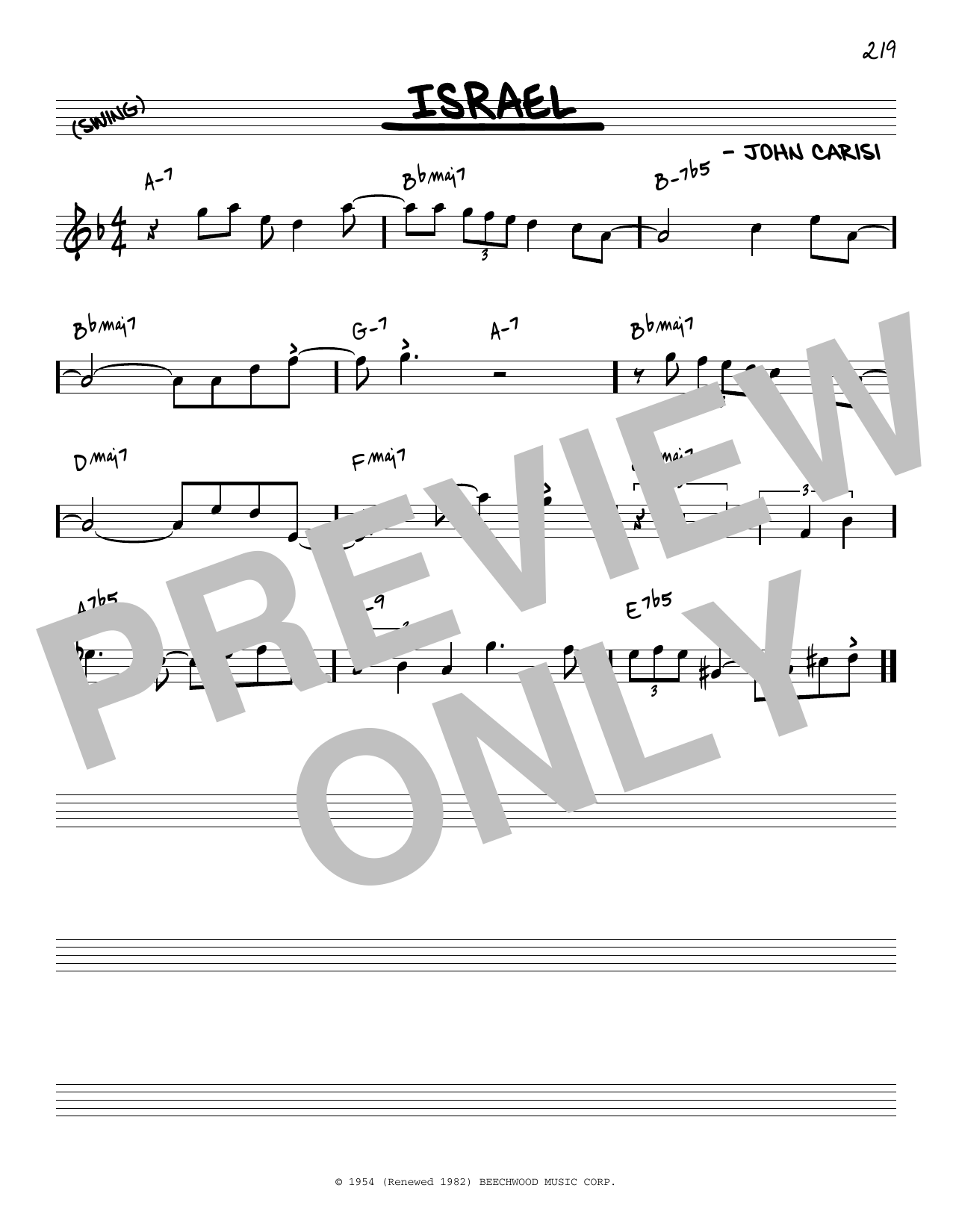 Miles Davis Israel [Reharmonized version] (arr. Jack Grassel) sheet music notes and chords arranged for Real Book – Melody & Chords