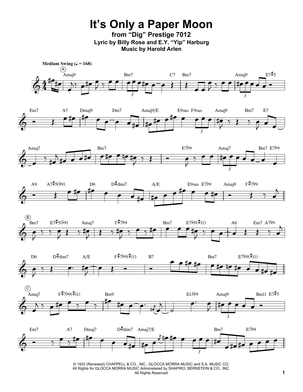 Miles Davis It's Only A Paper Moon sheet music notes and chords arranged for Trumpet Transcription