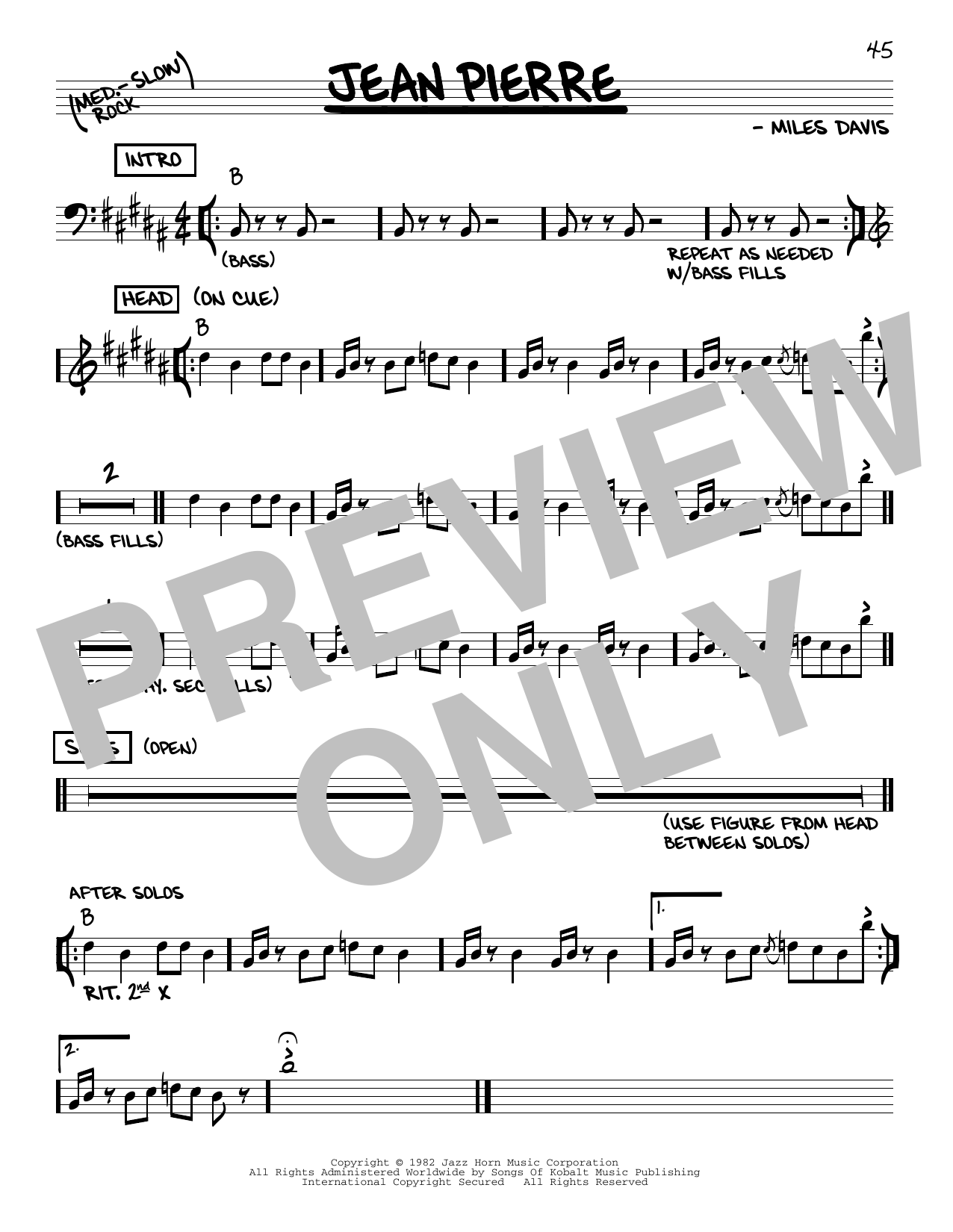 Miles Davis Jean Pierre sheet music notes and chords arranged for Real Book – Melody & Chords