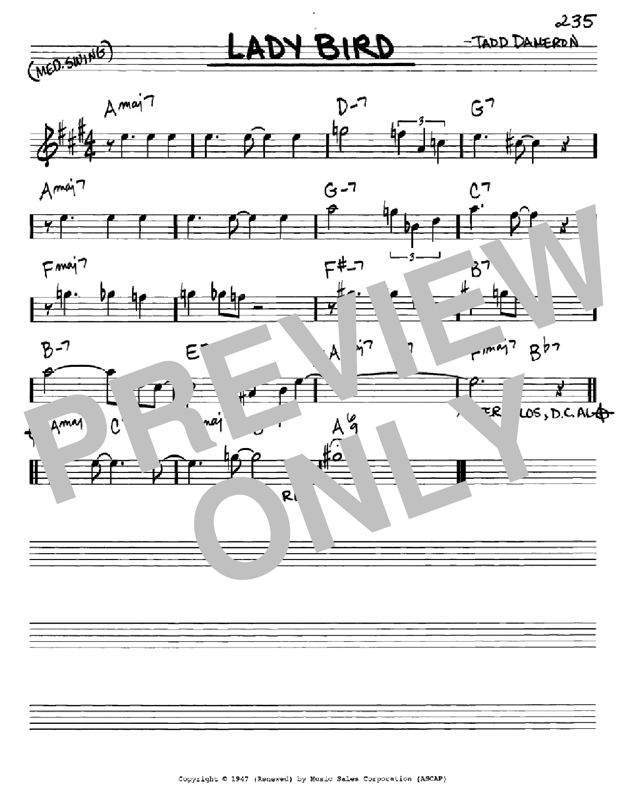 Miles Davis Lady Bird sheet music notes and chords arranged for Piano Solo
