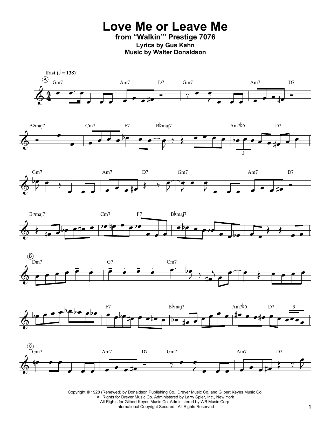 Miles Davis Love Me Or Leave Me sheet music notes and chords arranged for Trumpet Transcription