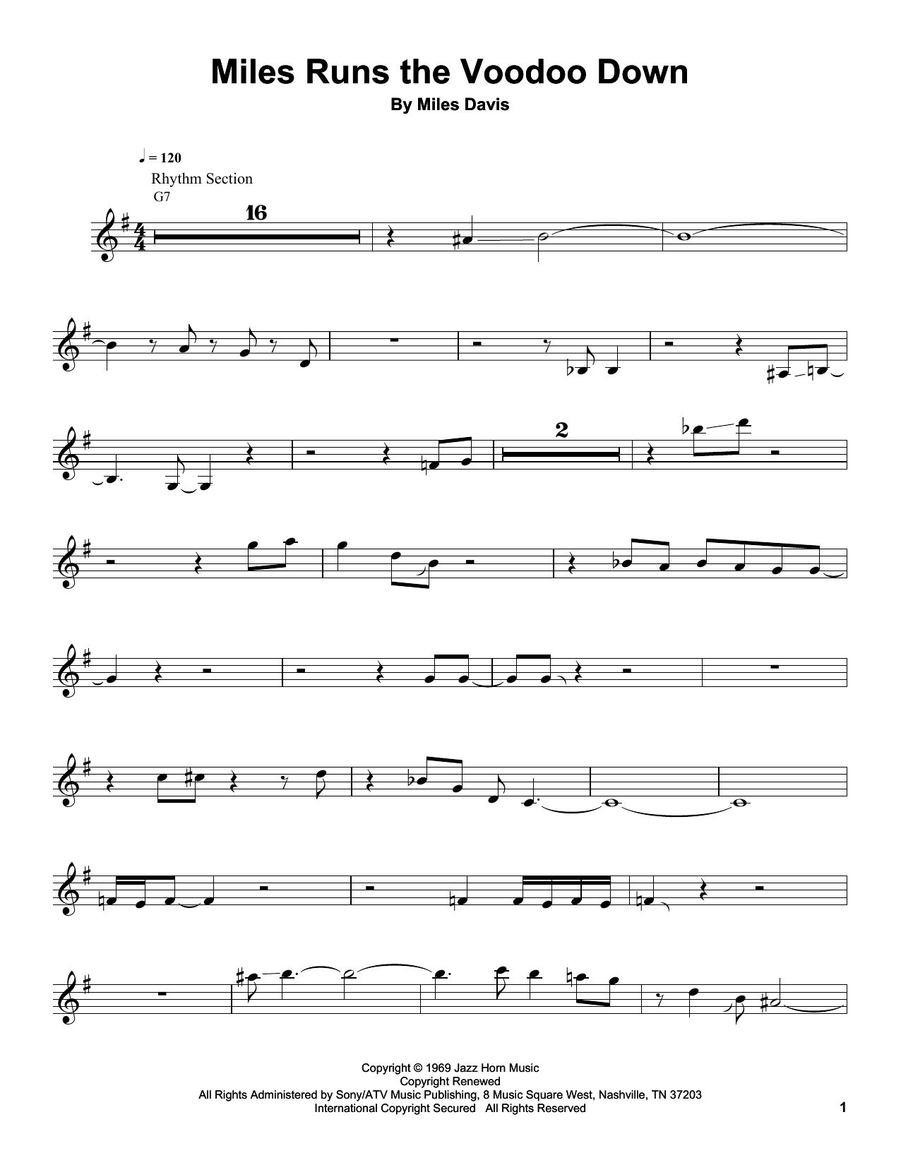 Miles Davis Miles Runs The Voodoo Down sheet music notes and chords arranged for Trumpet Transcription