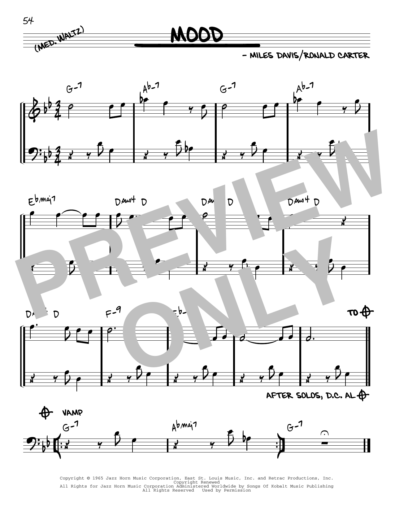 Miles Davis Mood sheet music notes and chords arranged for Real Book – Melody & Chords