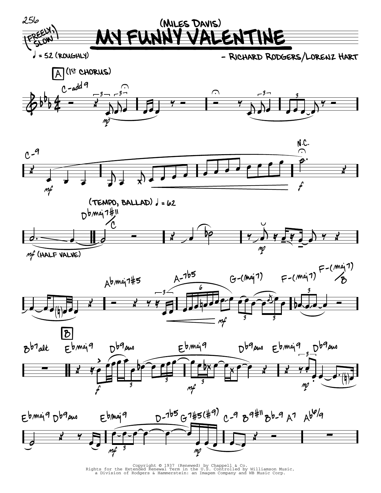 Miles Davis My Funny Valentine (solo only) sheet music notes and chords arranged for Real Book – Melody & Chords
