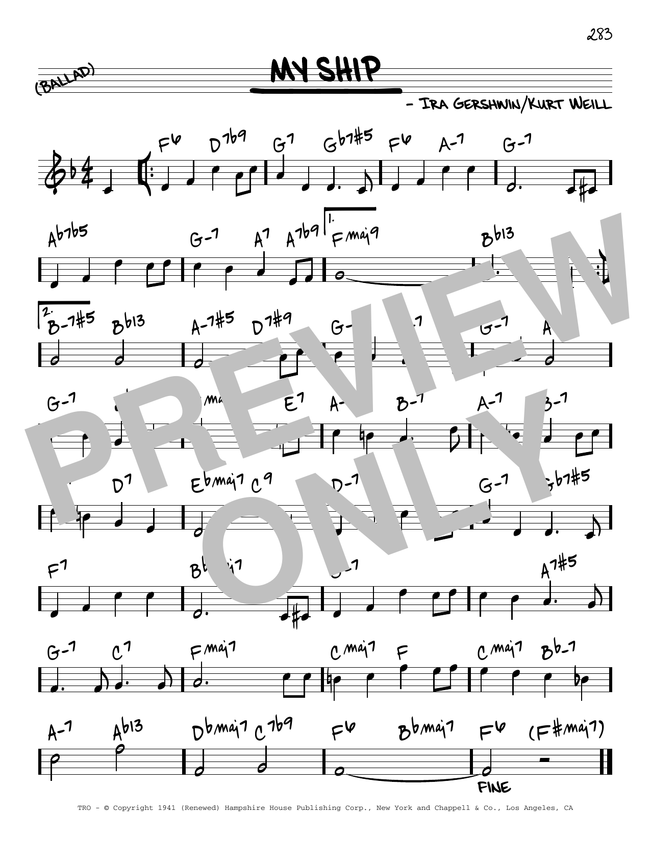 Miles Davis My Ship [Reharmonized version] (arr. Jack Grassel) sheet music notes and chords arranged for Real Book – Melody & Chords