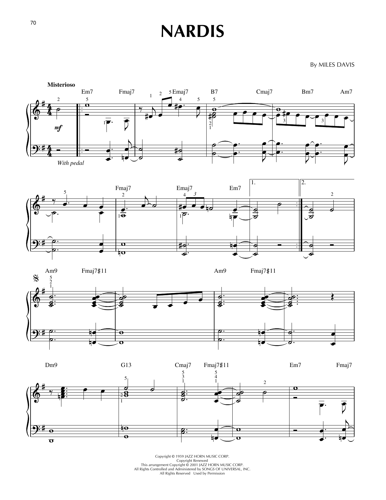 Miles Davis Nardis (arr. Brent Edstrom) [Jazz version] sheet music notes and chords arranged for Piano Solo