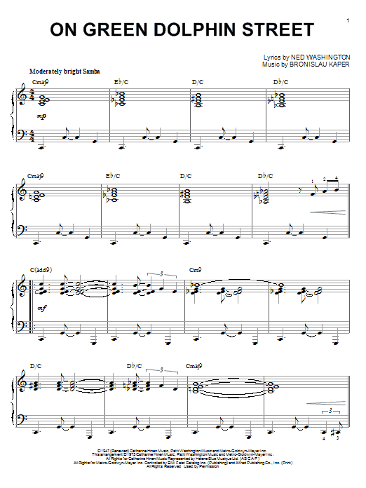 Miles Davis On Green Dolphin Street sheet music notes and chords arranged for Very Easy Piano