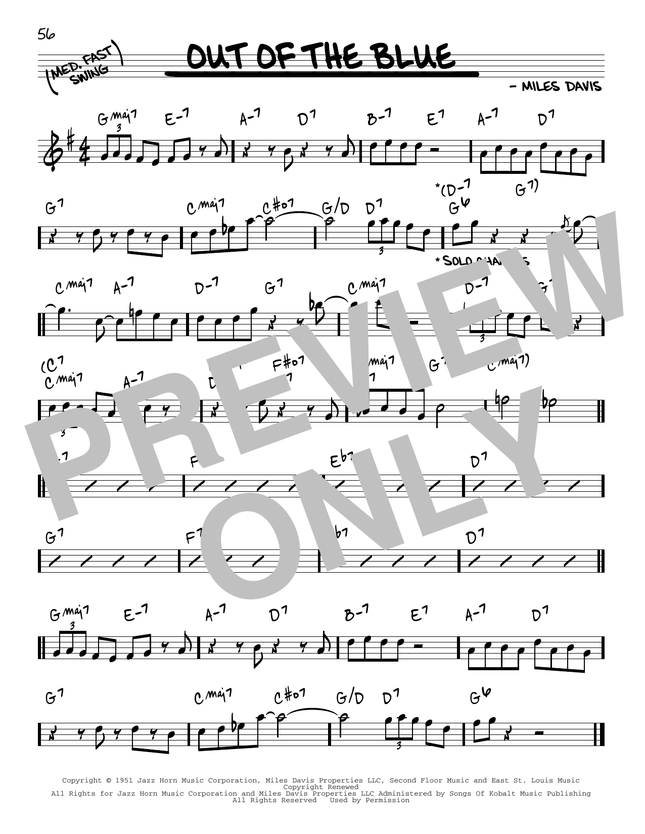 Miles Davis Out Of The Blue sheet music notes and chords arranged for Real Book – Melody & Chords