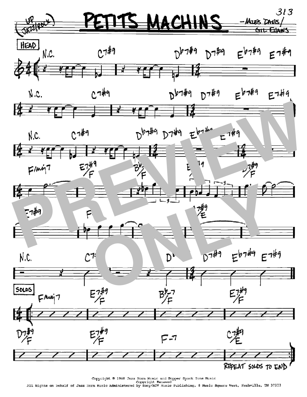 Miles Davis Petits Machins sheet music notes and chords arranged for Real Book – Melody & Chords – Bass Clef Instruments