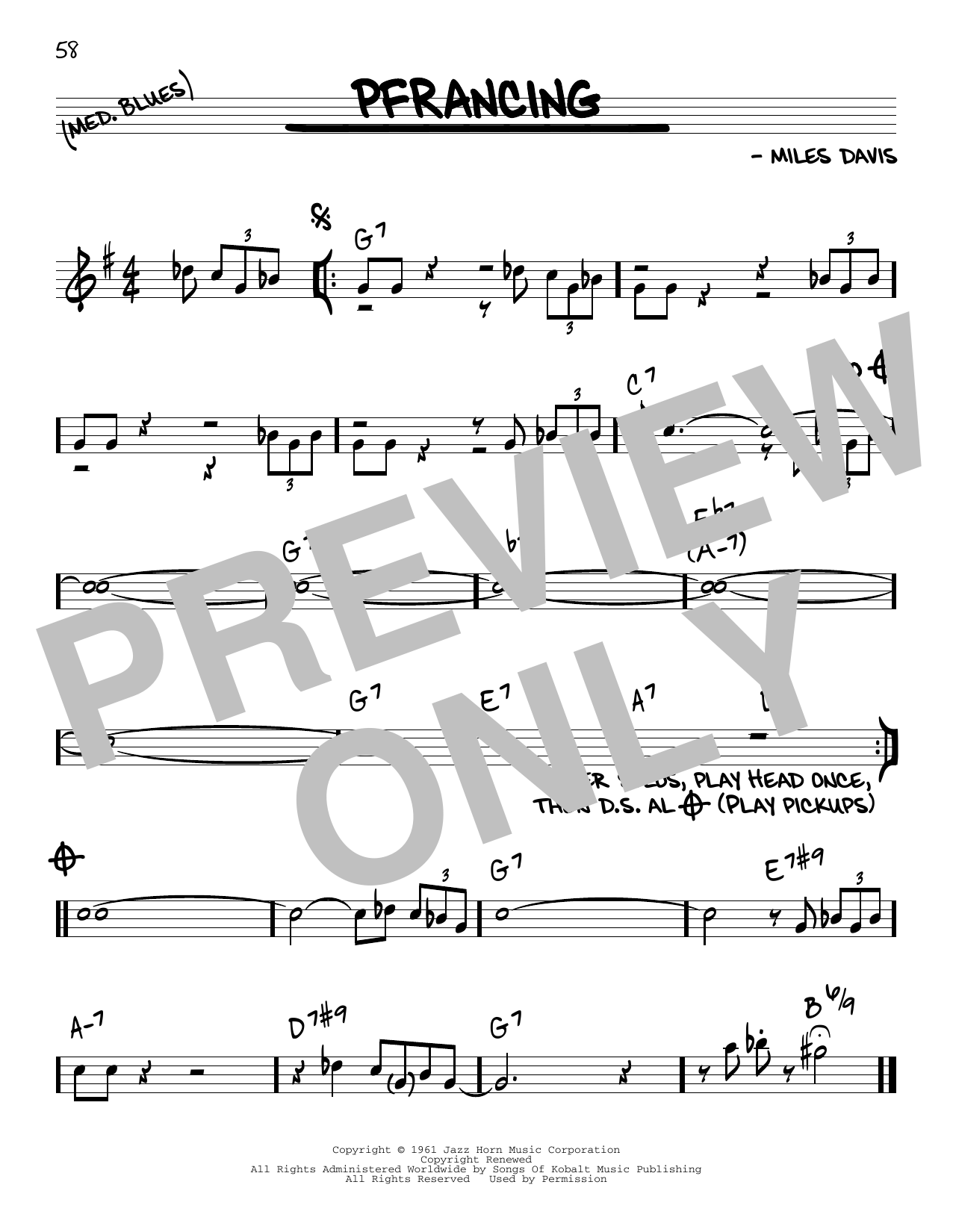 Miles Davis Pfrancing sheet music notes and chords arranged for Real Book – Melody & Chords