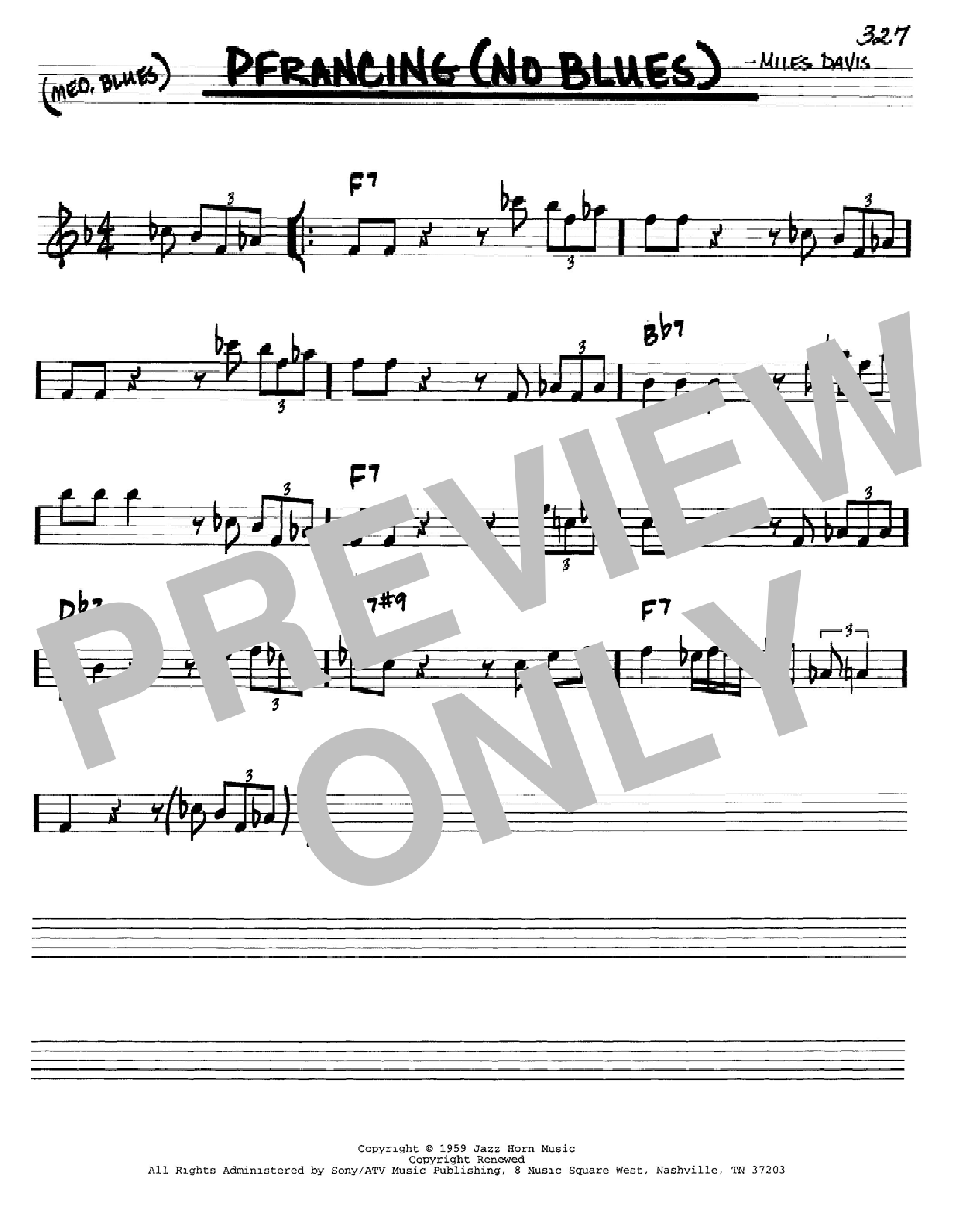 Miles Davis Pfrancing (No Blues) sheet music notes and chords arranged for Real Book – Melody & Chords – Bb Instruments